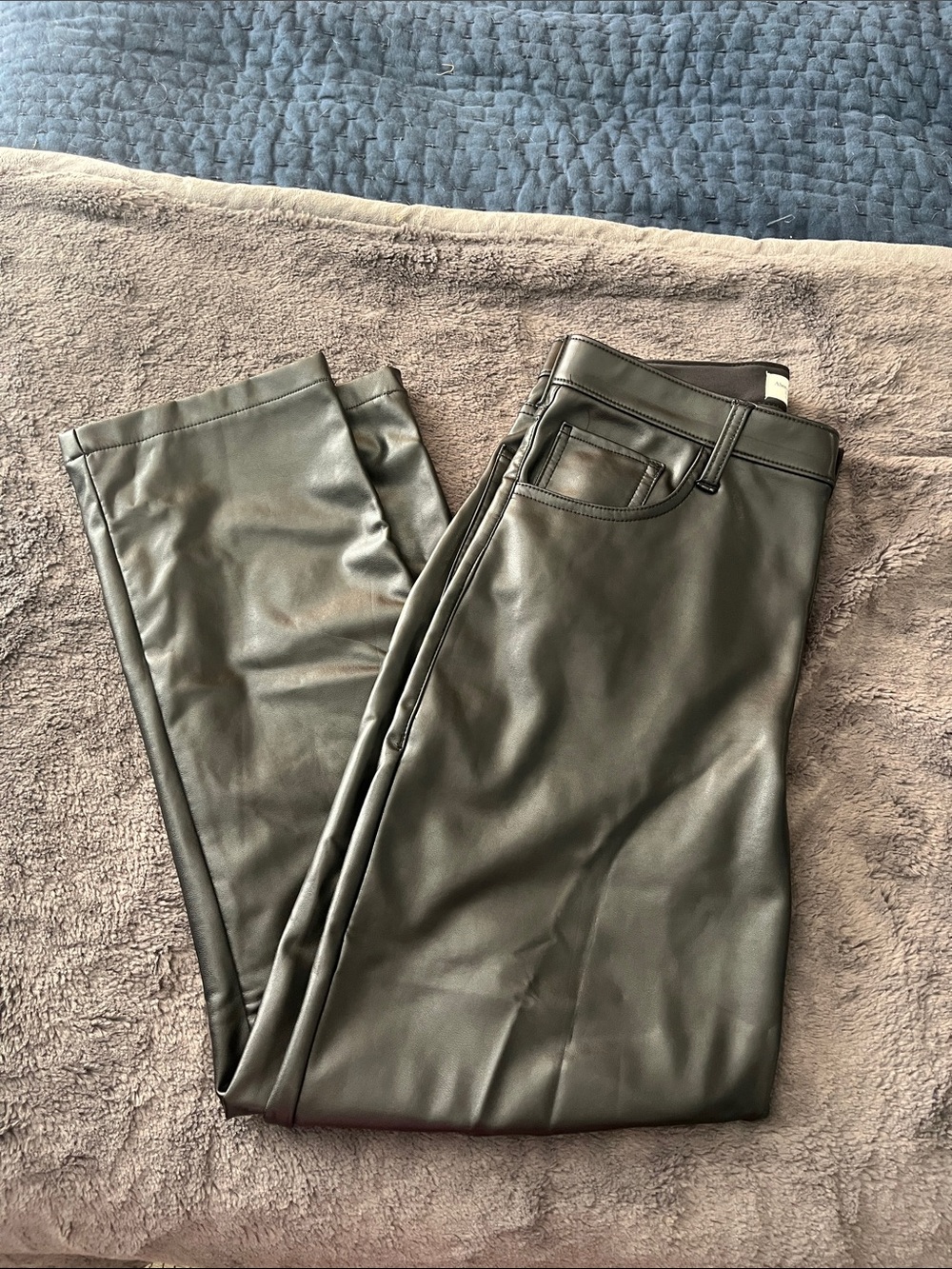 Abercrombie & Fitch Black Fleece lined Faux Leather Straight Leg Jeans